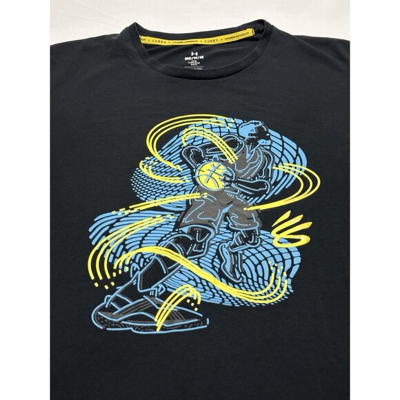 Under Armour Curry Shirt Mens Medium Black Blue Animated Logo Golden State - Picture 1 of 8